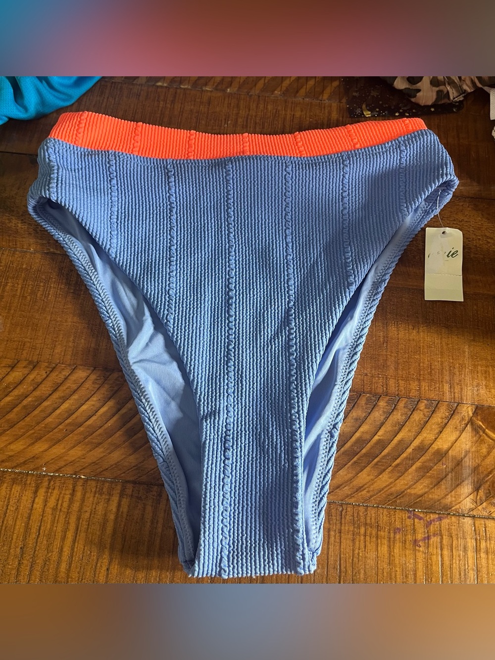NWT Aerie Crinkle High Waist Colorblock Cheeky Bikini Bottom Blue + Orange - S
